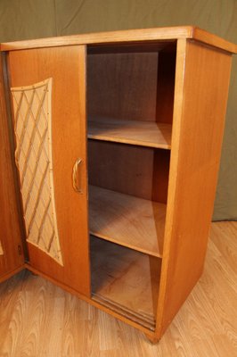 Corner Cabinet in Wood and Rattan, 1960s-KMQ-974580