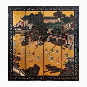 Coromandel Black Lacquer Screen with Four Panels, Early 20th Century-UQL-1723805