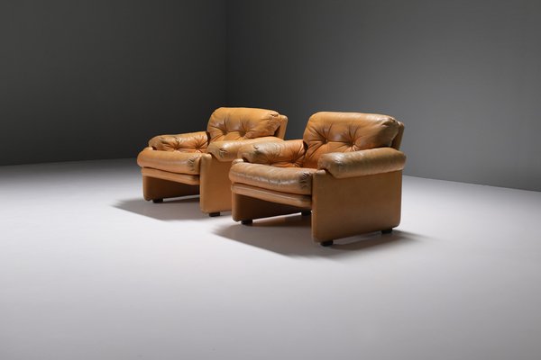 Coronado Chairs in Cognac Leather by Afra & Tobia Scarpa for B&b Italia, Set of 2-ZXL-1726353