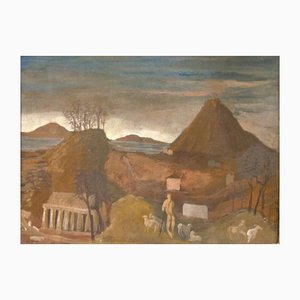 Corrado Cagli, Landscape, Original Oil on Cardboard, 1932-ZCI-1378862