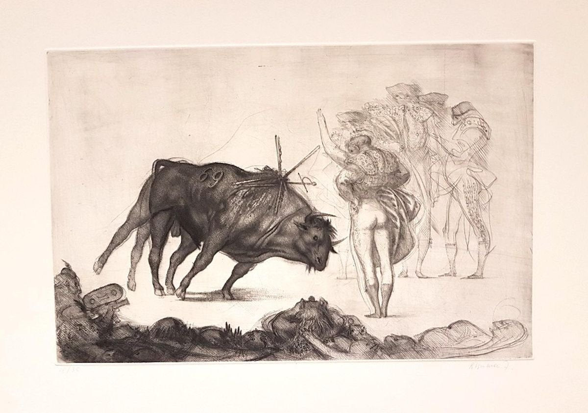 Corrida - Original Etching by R. Tommasi Ferroni - 1960s 1960s