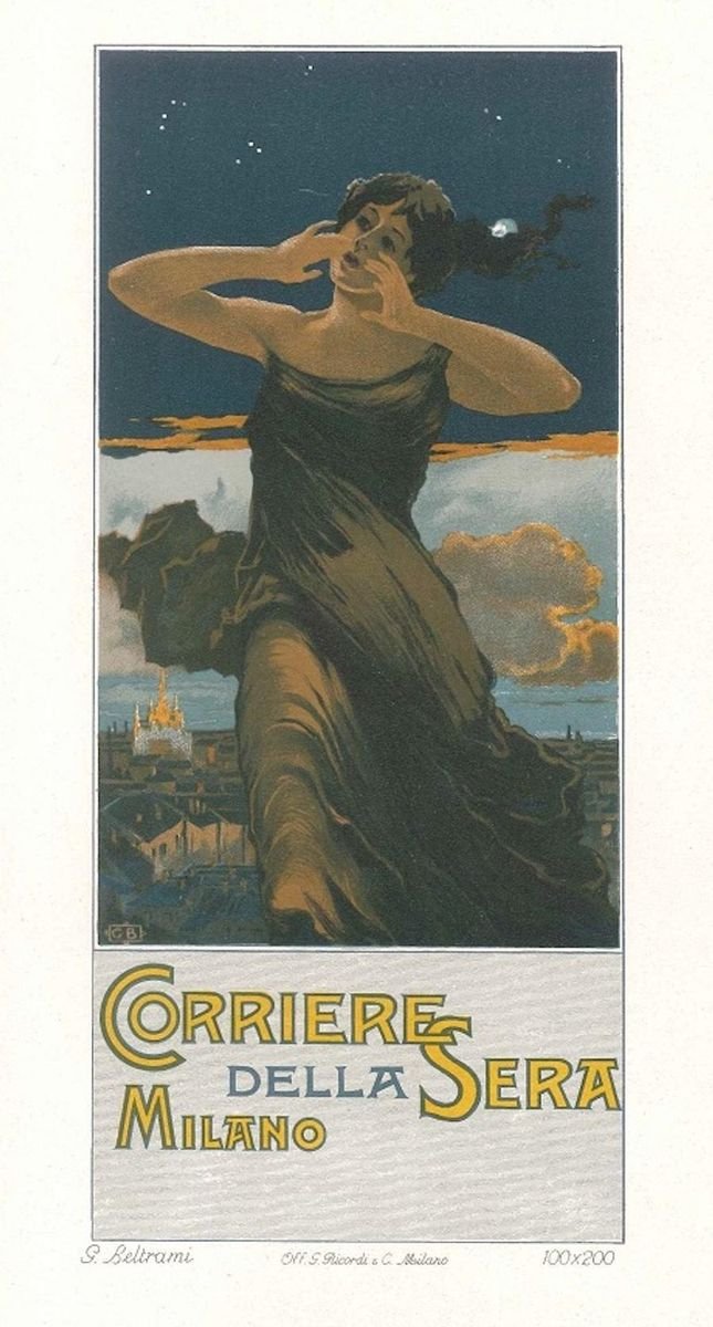 Corriere della Sera - Original Advertising Lithograph by G. Beltrami - 1910 1910