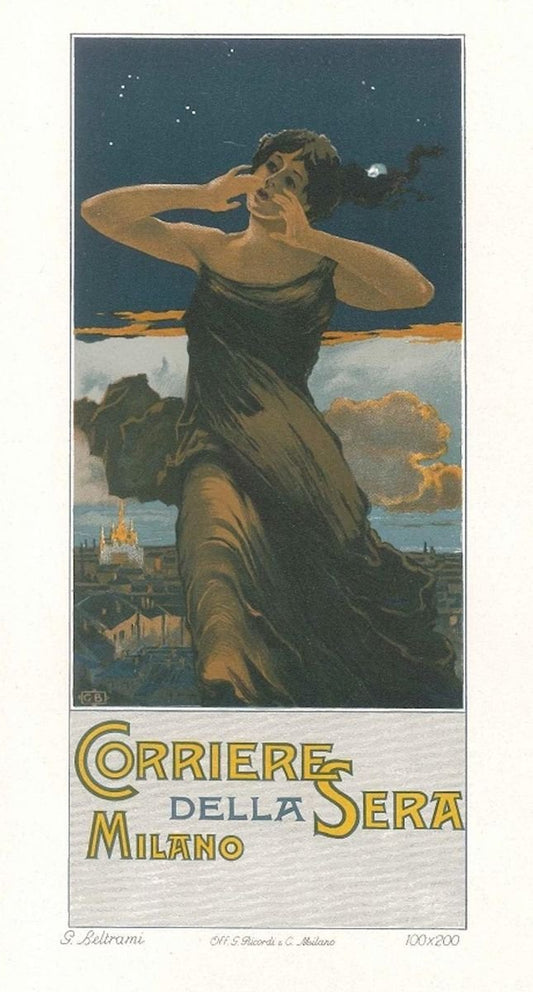 Corriere della Sera - Original Advertising Lithograph by G. Beltrami - 1910 1910