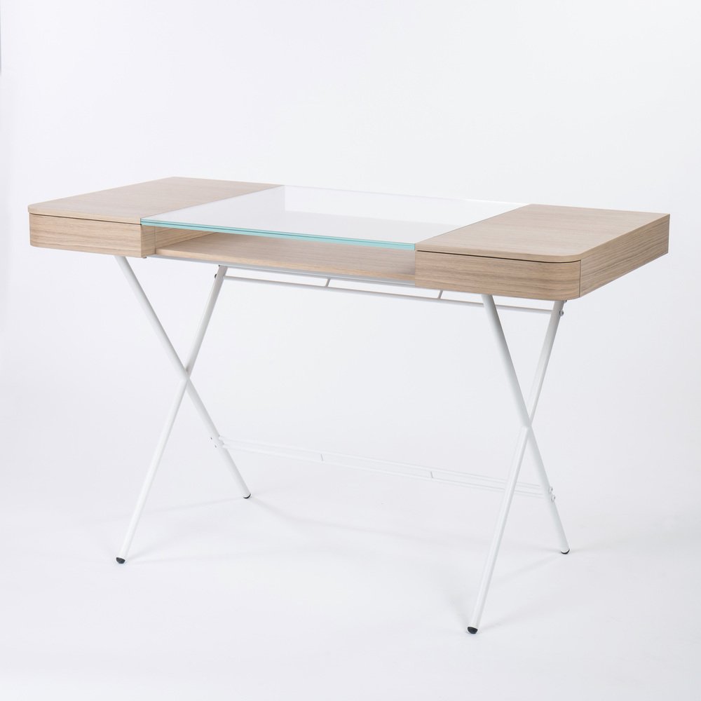 Cosimo Desk with Natural Oak Veneer and Glass Top by Marco Zanuso Jr. for Adentro, 2023