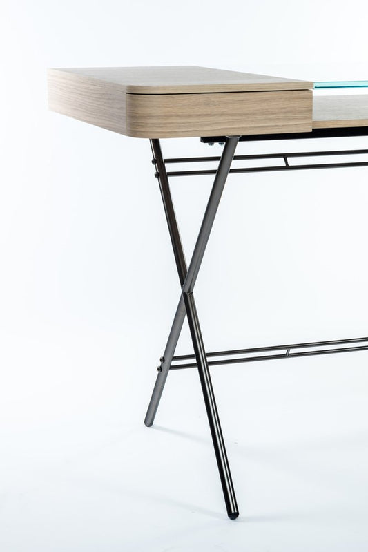 Cosimo Desk with Natural Oak Veneer and Glass Top by Marco Zanuso Jr. for Adentro, 2023