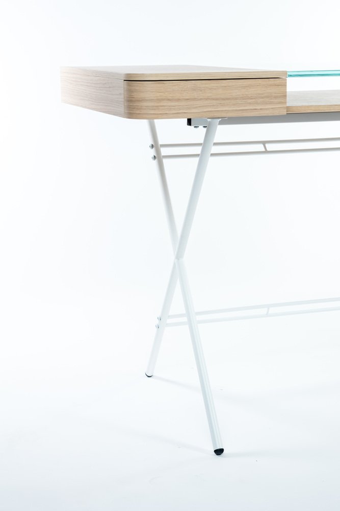 Cosimo Desk with Natural Oak Veneer and Glass Top by Marco Zanuso Jr. for Adentro, 2023