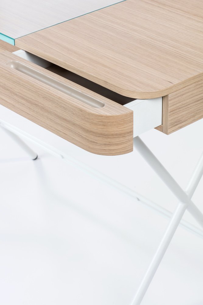 Cosimo Desk with Natural Oak Veneer and Glass Top by Marco Zanuso Jr. for Adentro, 2023