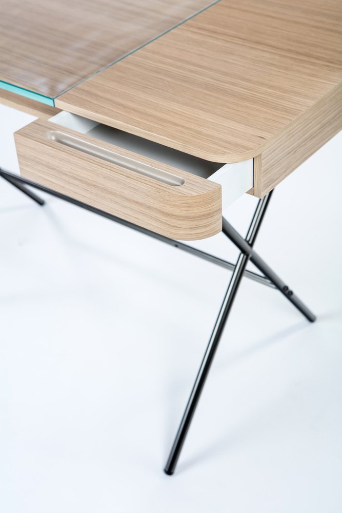 Cosimo Desk with Natural Oak Veneer and Glass Top by Marco Zanuso Jr. for Adentro, 2023