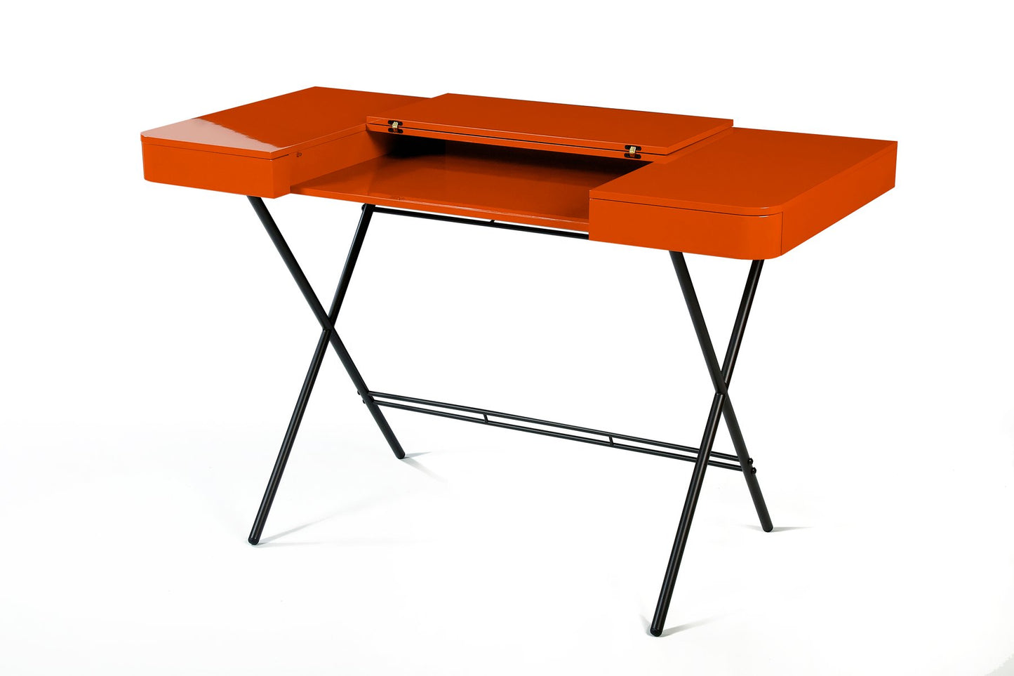 Cosimo Desk with Orange Glossy Lacquered Top by Marco Zanuso Jr. for Adentro, 2017