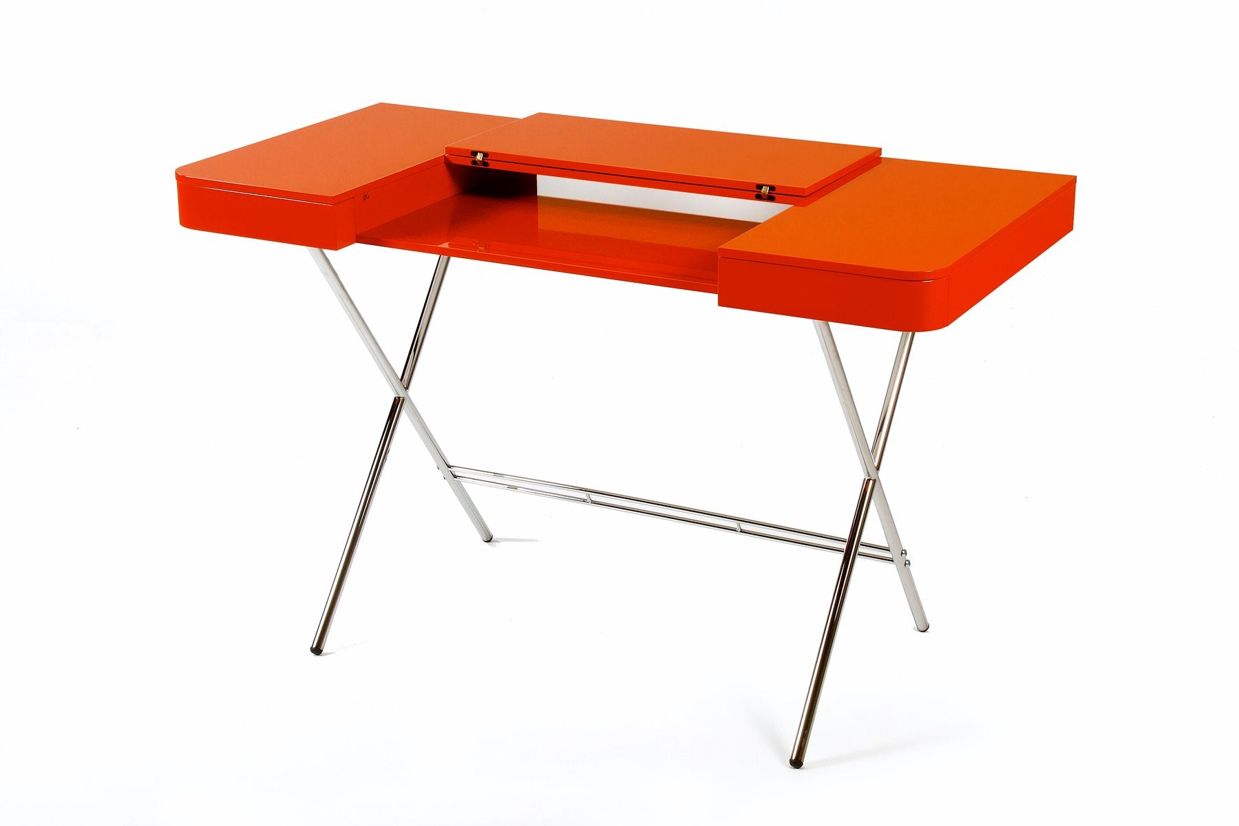 Cosimo Desk with Orange Glossy Lacquered Top by Marco Zanuso Jr. for Adentro, 2017