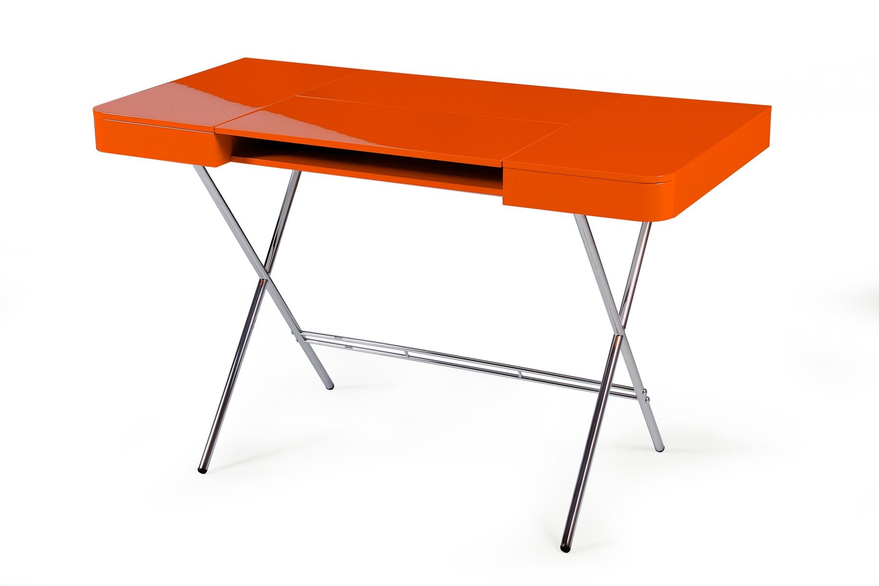 Cosimo Desk with Orange Glossy Lacquered Top by Marco Zanuso Jr. for Adentro, 2017