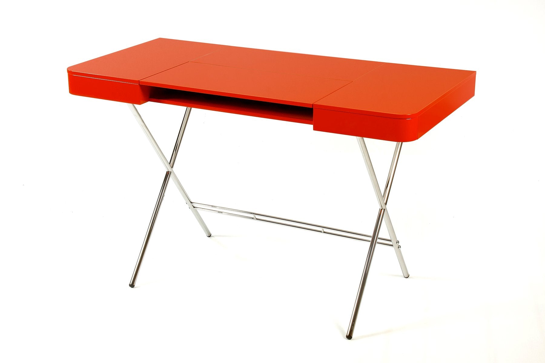 Cosimo Desk with Orange Glossy Lacquered Top by Marco Zanuso Jr. for Adentro, 2017