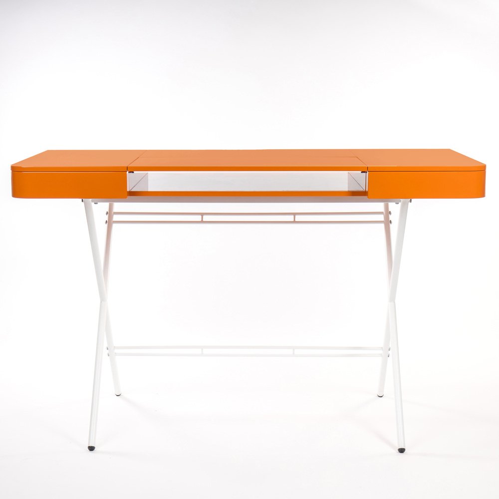 Cosimo Desk with Orange Glossy Lacquered Top by Marco Zanuso Jr. for Adentro