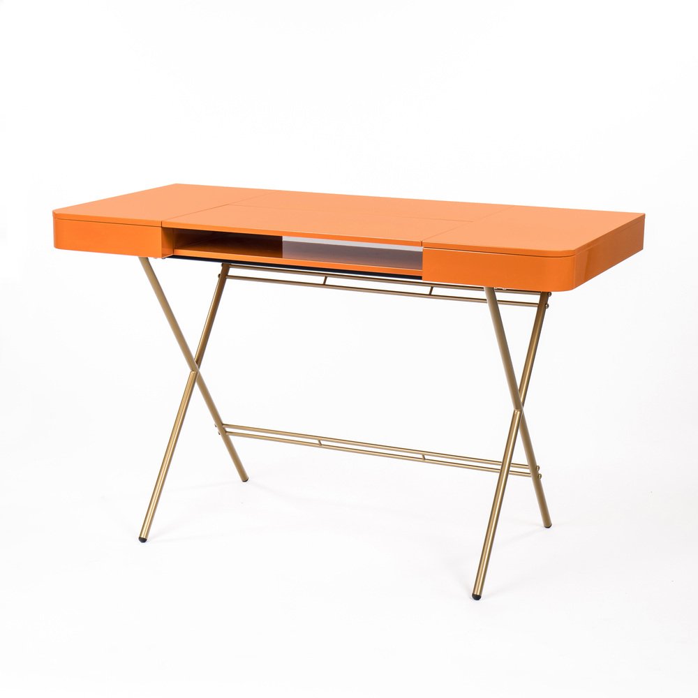 Cosimo Desk with Orange Glossy Lacquered Top by Marco Zanuso Jr. for Adentro