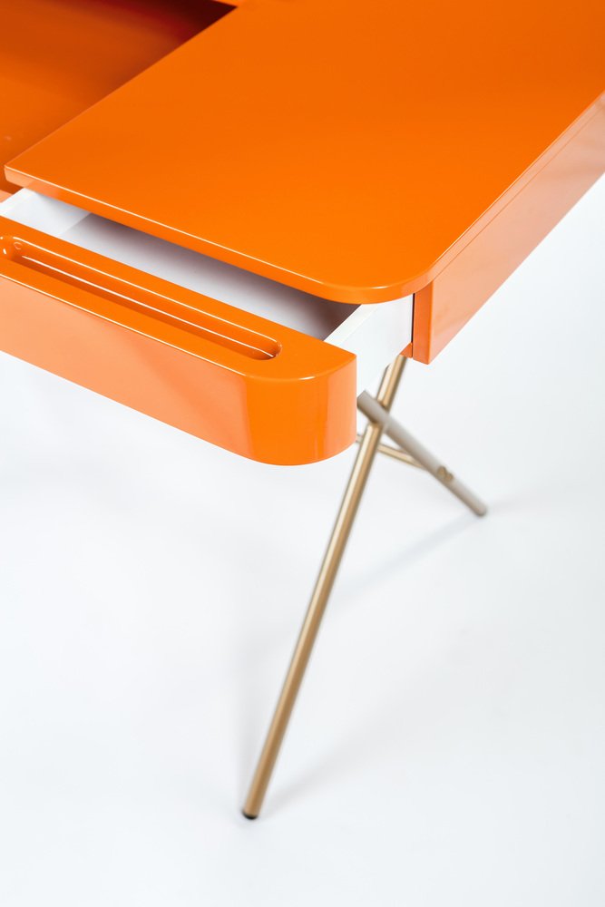 Cosimo Desk with Orange Glossy Lacquered Top by Marco Zanuso Jr. for Adentro