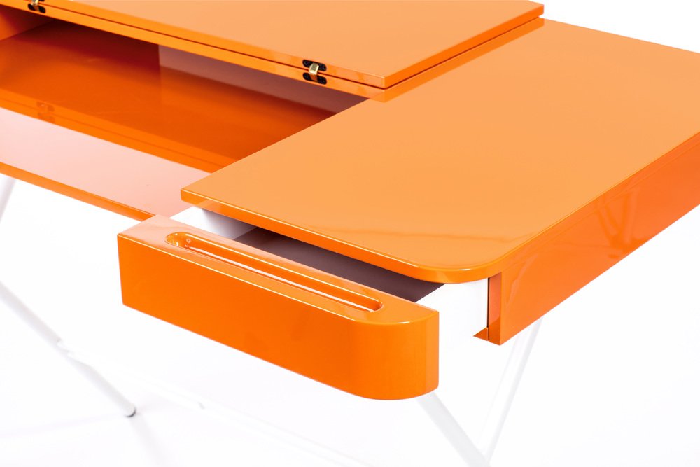 Cosimo Desk with Orange Glossy Lacquered Top by Marco Zanuso Jr. for Adentro