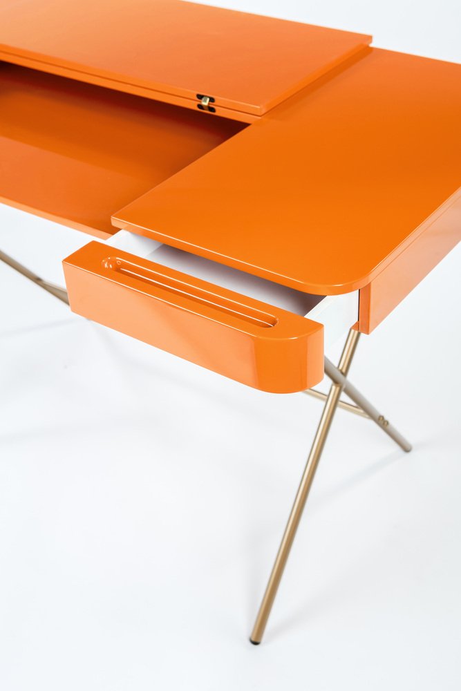 Cosimo Desk with Orange Glossy Lacquered Top by Marco Zanuso Jr. for Adentro