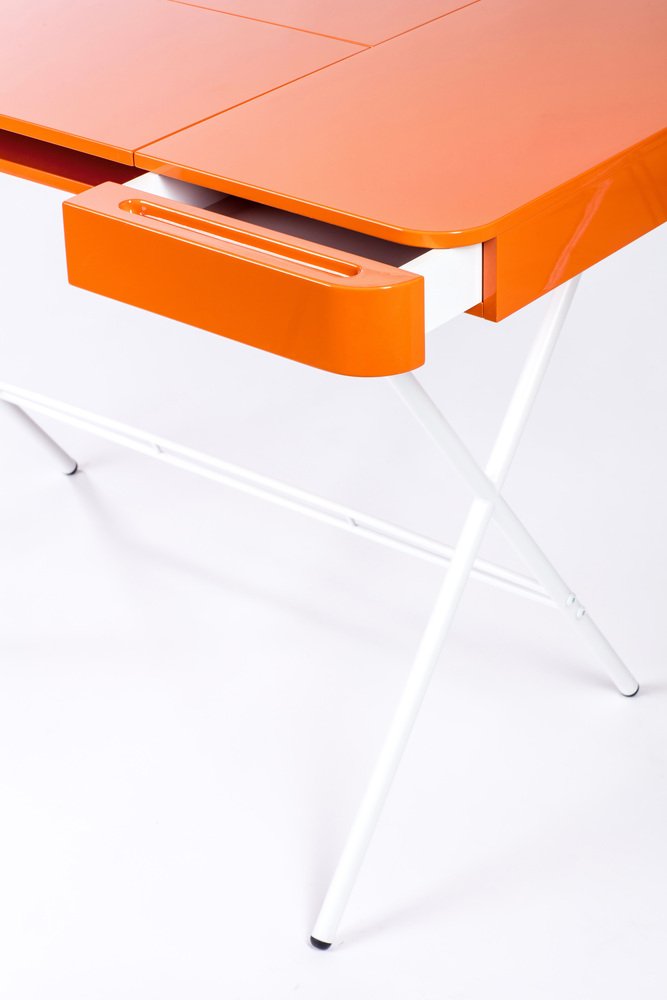 Cosimo Desk with Orange Glossy Lacquered Top by Marco Zanuso Jr. for Adentro