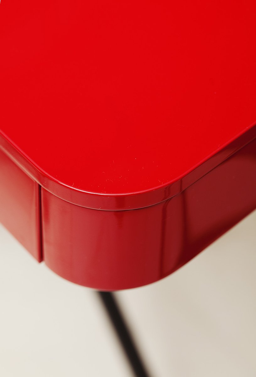 Cosimo Desk with Red Glossy Lacquered Top by Marco Zanuso Jr. for Adentro, 2017