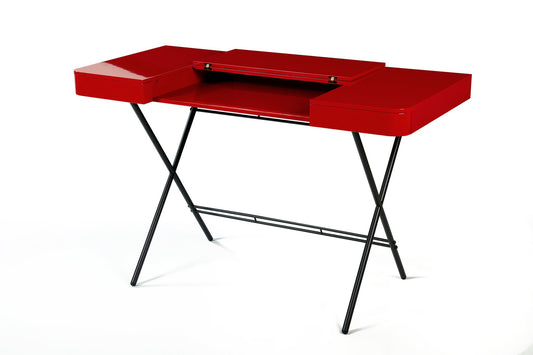 Cosimo Desk with Red Glossy Lacquered Top by Marco Zanuso Jr. for Adentro, 2017