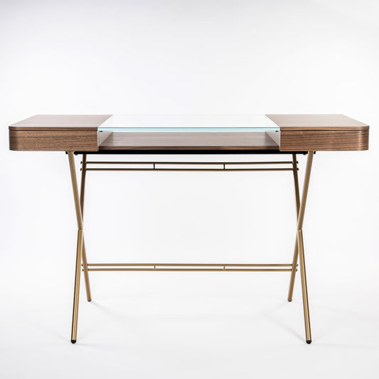 Cosimo Desk with Walnut Veneer and Glass Top by Marco Zanuso Jr. for Adentro, 2017