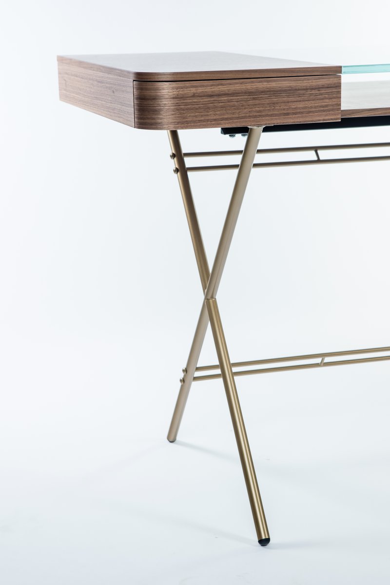 Cosimo Desk with Walnut Veneer and Glass Top by Marco Zanuso Jr. for Adentro, 2017