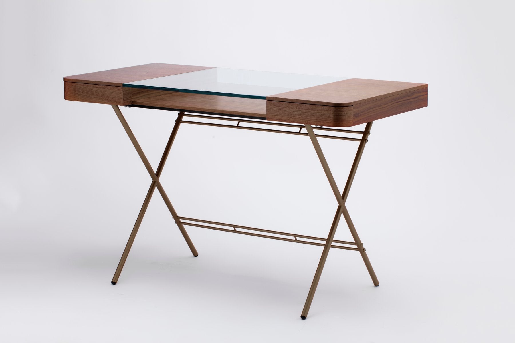 Cosimo Desk with Walnut Veneer and Glass Top by Marco Zanuso Jr. for Adentro, 2017