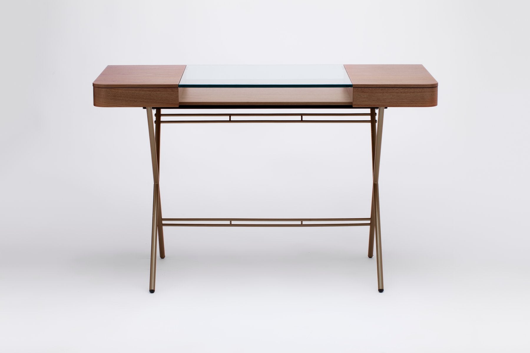 Cosimo Desk with Walnut Veneer and Glass Top by Marco Zanuso Jr. for Adentro, 2017