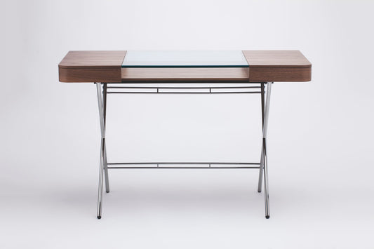 Cosimo Desk with Walnut Veneer & Glass Top by Marco Zanuso Jr. for Adentro, 2017