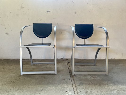 Cosinus Armchair Chairs in Raw Steel & Black Leather attributed to Karl Friedrich Förster for Kff, 1980s, Set of 2-PYR-1705292