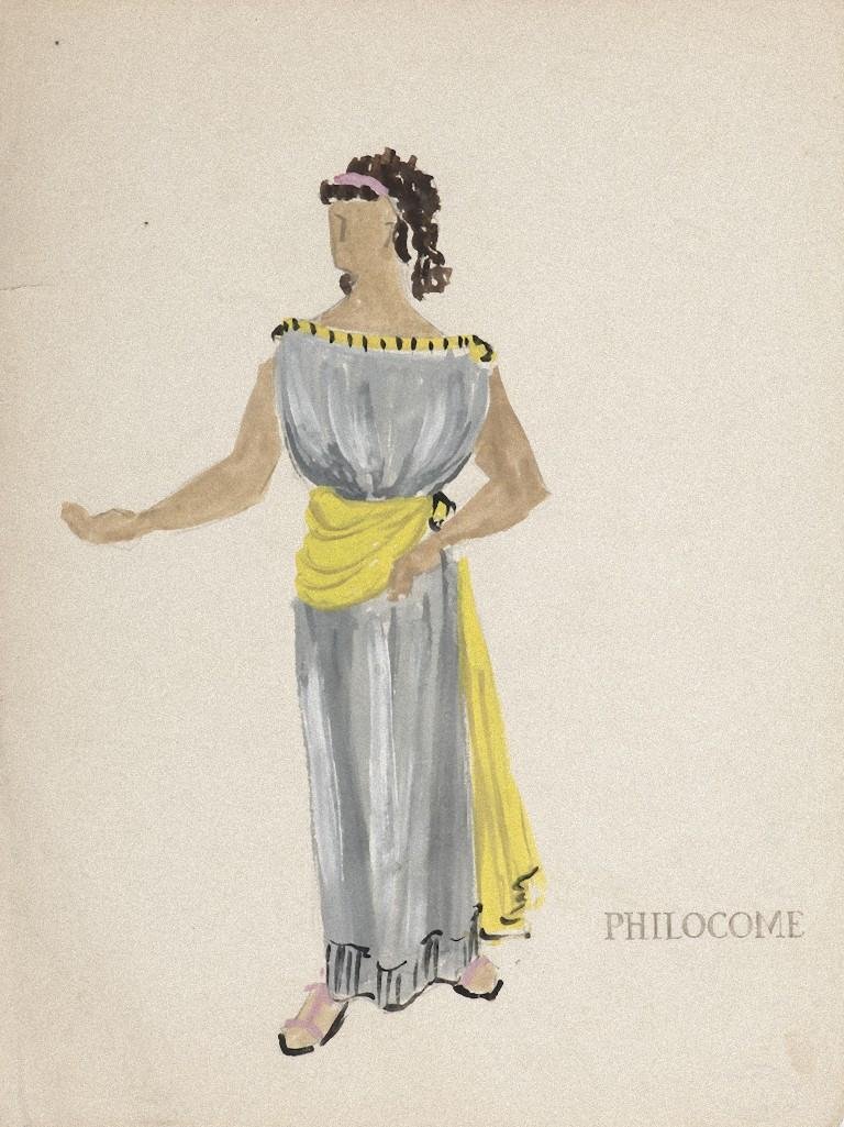 Costume - Original Tempera and Watercolor on Paper by Alkis Matheos - 1950s 1950s