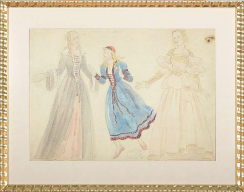 Costume Sketches, 20th Century, Mixed Media on Paper