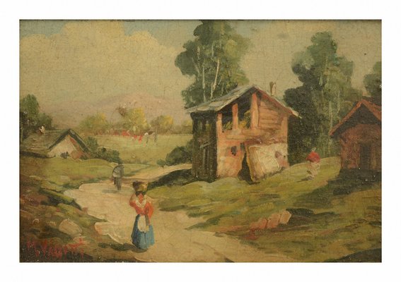 Country Scene, Italian Painting, 2006, Oil on Board, Framed-YUW-1312112