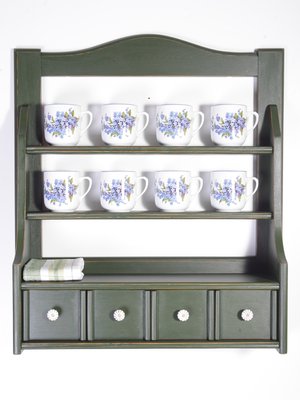 Country Style Green Kitchen Wall Unit with Mugs, 1930s, Set of 9-IND-1767509