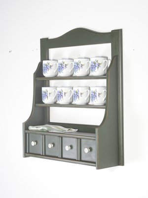 Country Style Green Kitchen Wall Unit with Mugs, 1930s, Set of 9-IND-1767509