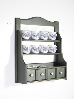 Country Style Green Kitchen Wall Unit with Mugs, 1930s, Set of 9-IND-1767509