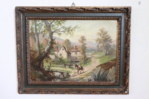 Country Town Landscape, 1890, Oil Painting on Canvas, Framed, Set of 2-DCO-2016103