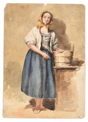 Country Woman -Original Ink and Watercolor by A. Aglio - Early 19th Century Early 19th Century-ZCI-757330