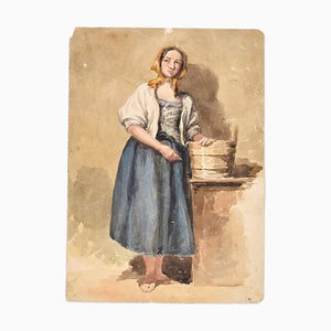 Country Woman -Original Ink and Watercolor by A. Aglio - Early 19th Century Early 19th Century-ZCI-757330