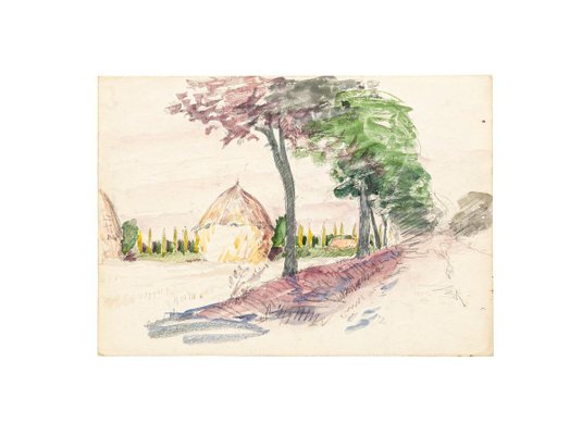 Countryside - Original Watercolor on Paper by Jean Raymond Delpech - 20 Century 20th Century-ZCI-758106