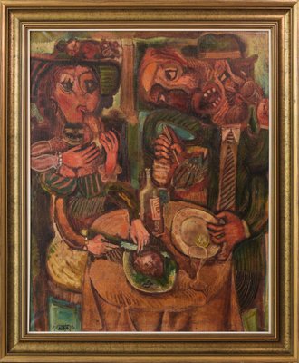 Couple Having Lunch, 1972, Oil on Canvas, Framed-AOI-1360116