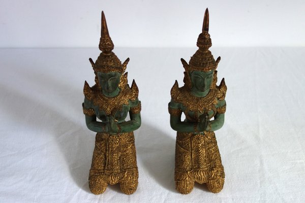 Couple of Thephanom Statues in Gilded Bronze, Thailand, 1940s, Set of 2-XTZ-2026992