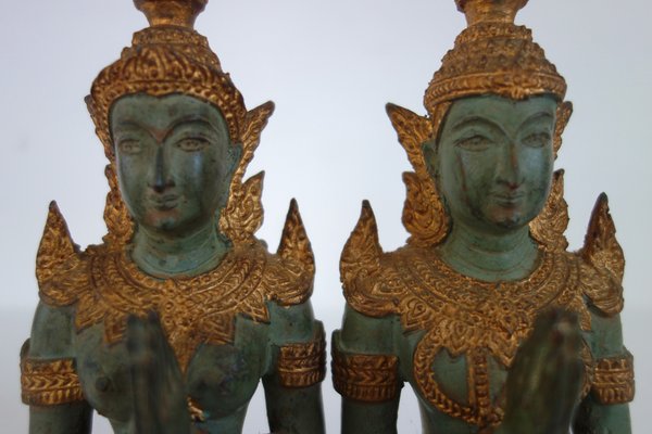 Couple of Thephanom Statues in Gilded Bronze, Thailand, 1940s, Set of 2-XTZ-2026992