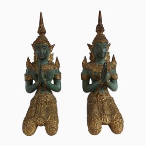 Couple of Thephanom Statues in Gilded Bronze, Thailand, 1940s, Set of 2-XTZ-2026992