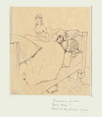 Couple - Original Pen Drawing by F. Lunel - Early 20th Century Early 20th Century-ZCI-758408