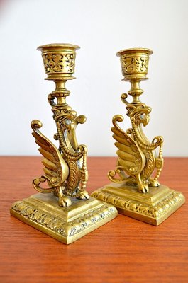 Couple Scandinavian Empire Candlesticks, 1870, Set of 2-OV-1005306