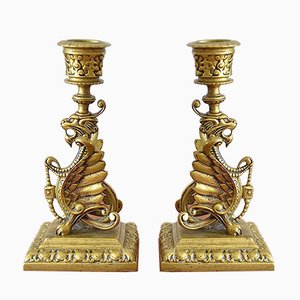 Couple Scandinavian Empire Candlesticks, 1870, Set of 2-OV-1005306