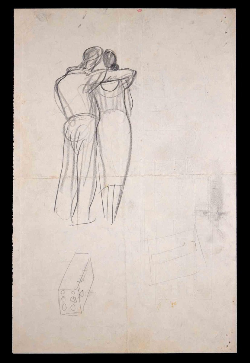 Couple Sketches, Original Drawing, Mid 20th-century