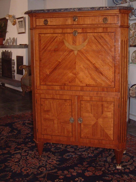 Courtly Marble-Topped Column Secretaire in Oak Veneered with Rosewood, Amaranth & Boxwood, Hanover, 1770- 1780