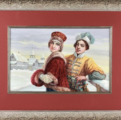 Courtship on the Winter Streets of Russia in the 16th-Century, Watercolor on Paper, Framed-WMV-1127611